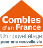 Logo orange Combles d'en France en forme de toit, avec le slogan "Un nouvel étage pour une nouvelle vie", symbolisant l'aménagement de combles.